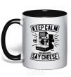 Mug with a colored handle Keep Calm And Say Cheese black фото