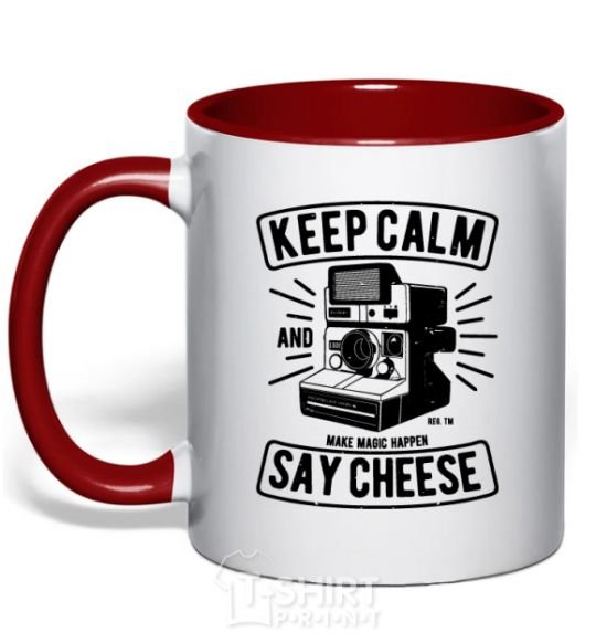 Mug with a colored handle Keep Calm And Say Cheese red фото