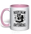 Mug with a colored handle Keep Calm And Say Cheese light-pink фото