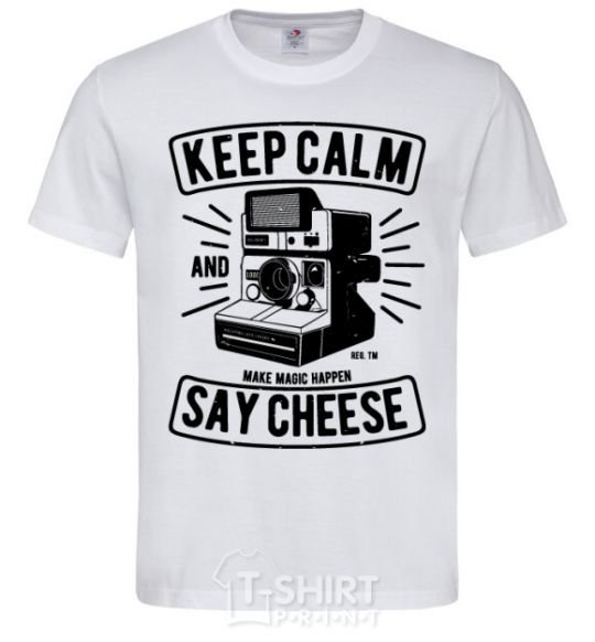Men's T-Shirt Keep Calm And Say Cheese White фото