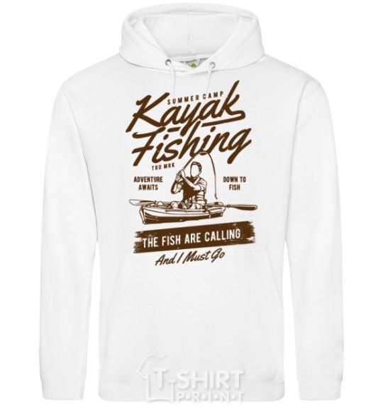 Men`s hoodie Kayak Fishing White фото