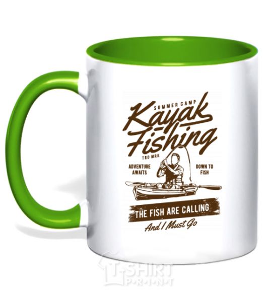 Mug with a colored handle Kayak Fishing kelly-green фото