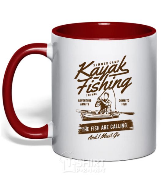 Mug with a colored handle Kayak Fishing red фото