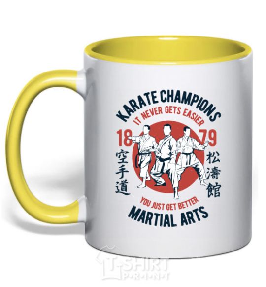 Mug with a colored handle Karate Champions yellow фото