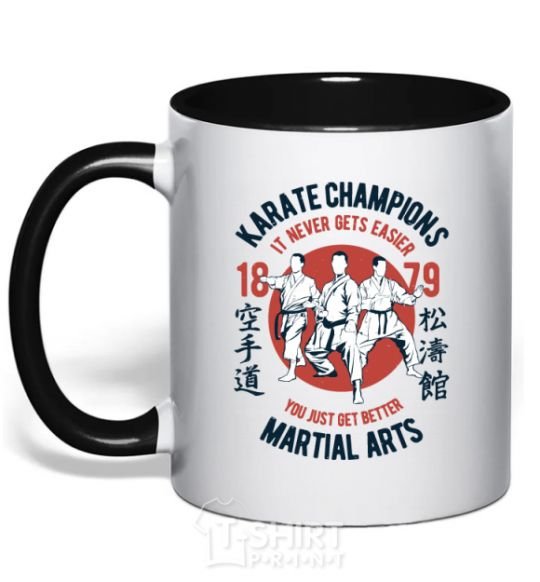 Mug with a colored handle Karate Champions black фото