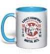 Mug with a colored handle Karate Champions sky-blue фото