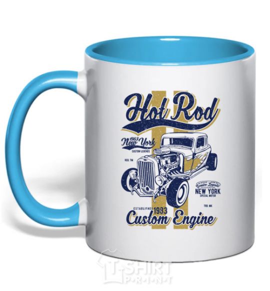 Mug with a colored handle Hot Rod New York sky-blue фото