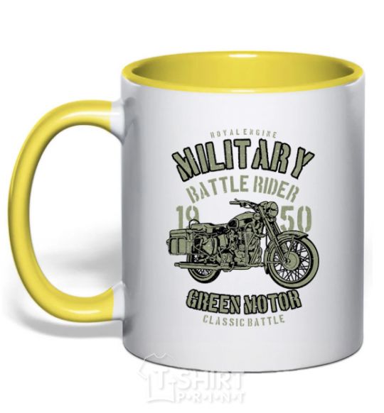 Mug with a colored handle Green Military Ride yellow фото