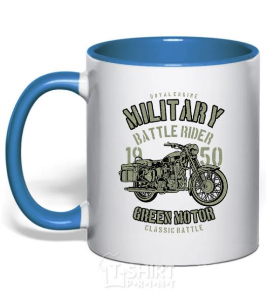 Mug with a colored handle Green Military Ride royal-blue фото