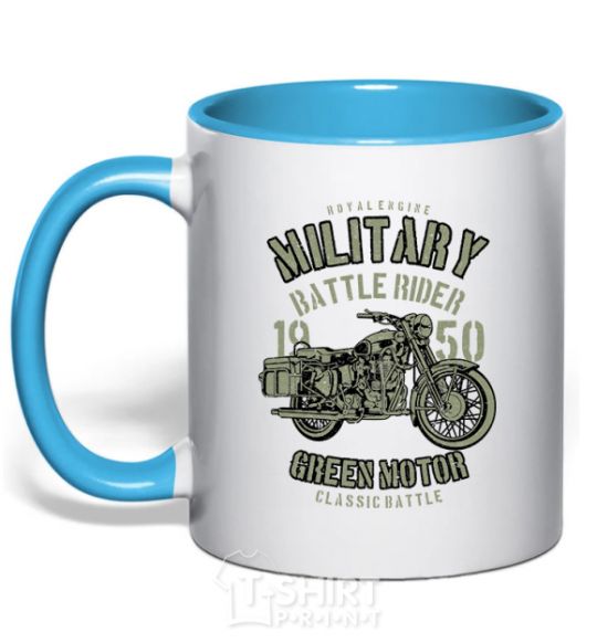 Mug with a colored handle Green Military Ride sky-blue фото