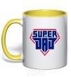 Mug with a colored handle Super Dad red and blue yellow фото
