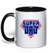 Mug with a colored handle Super Dad red and blue black фото
