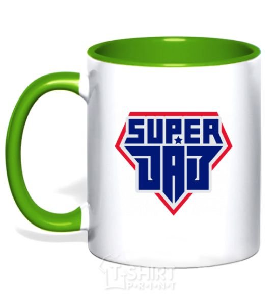 Mug with a colored handle Super Dad red and blue kelly-green фото