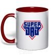 Mug with a colored handle Super Dad red and blue red фото
