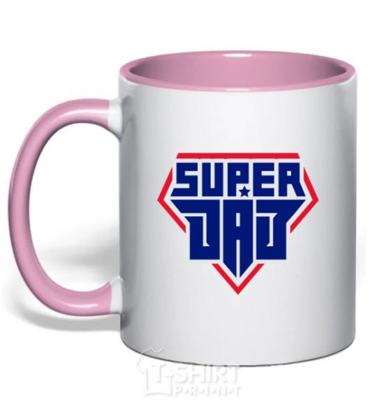 Mug with a colored handle Super Dad red and blue light-pink фото