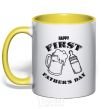 Mug with a colored handle Happy first father's day yellow фото