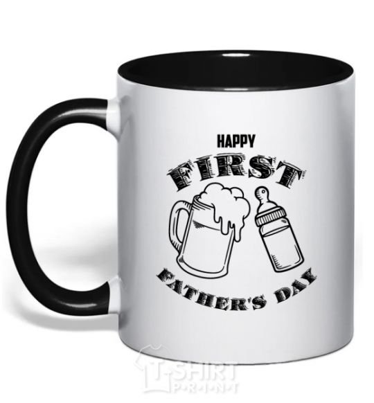 Mug with a colored handle Happy first father's day black фото