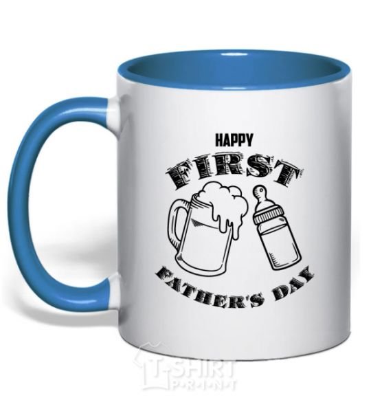 Mug with a colored handle Happy first father's day royal-blue фото