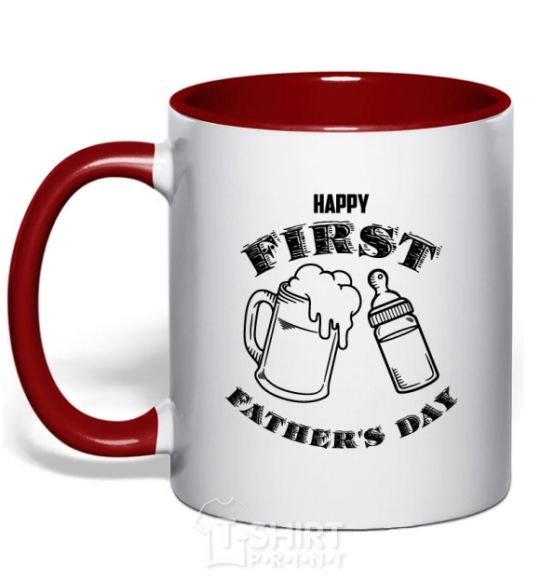 Mug with a colored handle Happy first father's day red фото