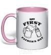Mug with a colored handle Happy first father's day light-pink фото