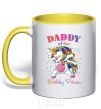 Mug with a colored handle Daddy of the birthday princess yellow фото