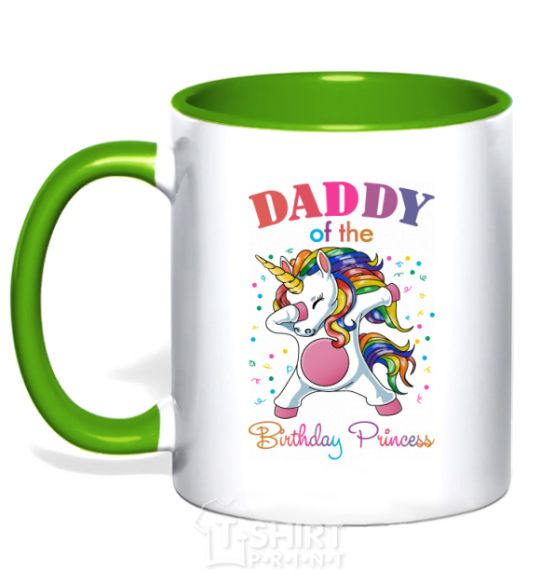 Mug with a colored handle Daddy of the birthday princess kelly-green фото