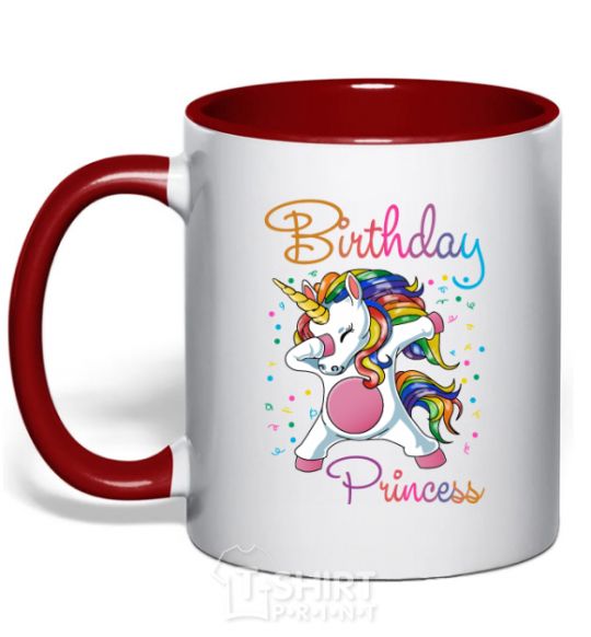 Mug with a colored handle Birthday princess red фото