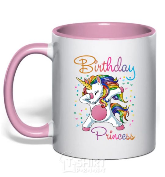 Mug with a colored handle Birthday princess light-pink фото