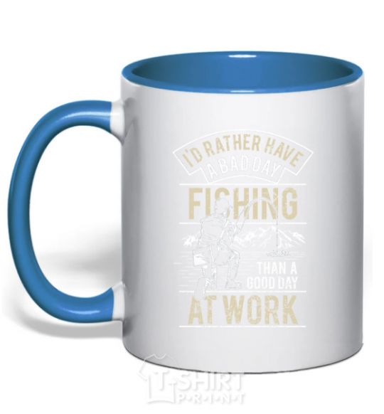 Mug with a colored handle Fishing day royal-blue фото