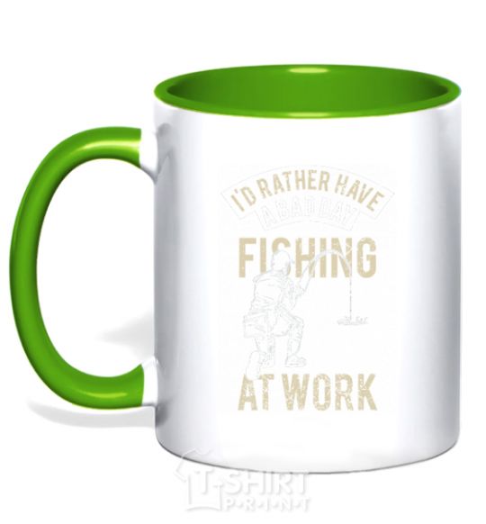 Mug with a colored handle Fishing day kelly-green фото