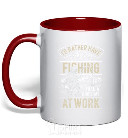 Mug with a colored handle Fishing day red фото