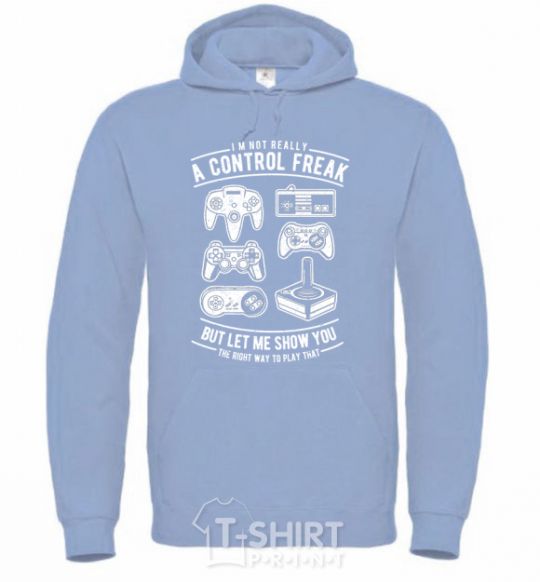 Men`s hoodie A Control Freak sky-blue фото