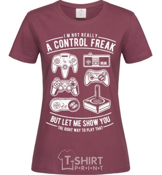 Women's T-shirt A Control Freak burgundy фото