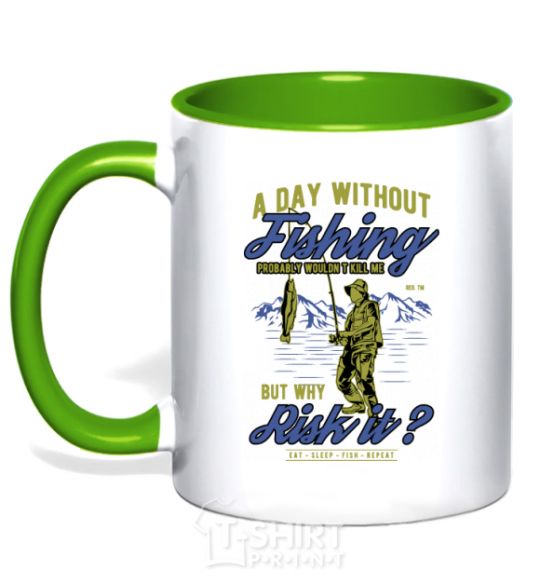 Чашка с цветной ручкой A Day Without Fishing Зеленый фото