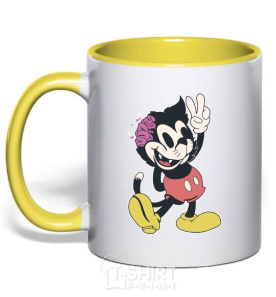 Mug with a colored handle Drop Dead kitty yellow фото