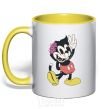 Mug with a colored handle Drop Dead kitty yellow фото