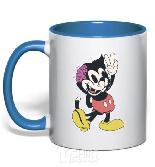 Mug with a colored handle Drop Dead kitty royal-blue фото