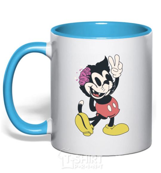 Mug with a colored handle Drop Dead kitty sky-blue фото