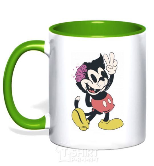 Mug with a colored handle Drop Dead kitty kelly-green фото