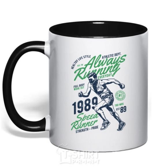 Mug with a colored handle Always Running black фото