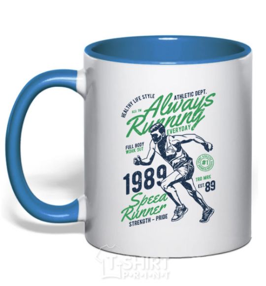 Mug with a colored handle Always Running royal-blue фото