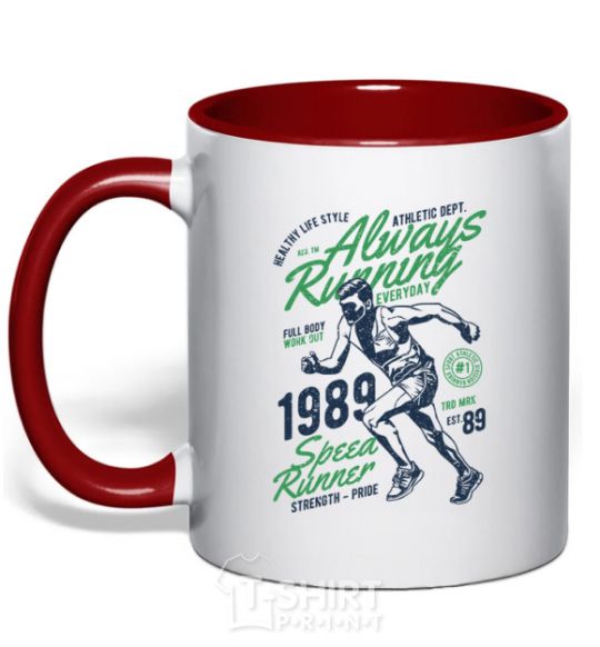 Mug with a colored handle Always Running red фото