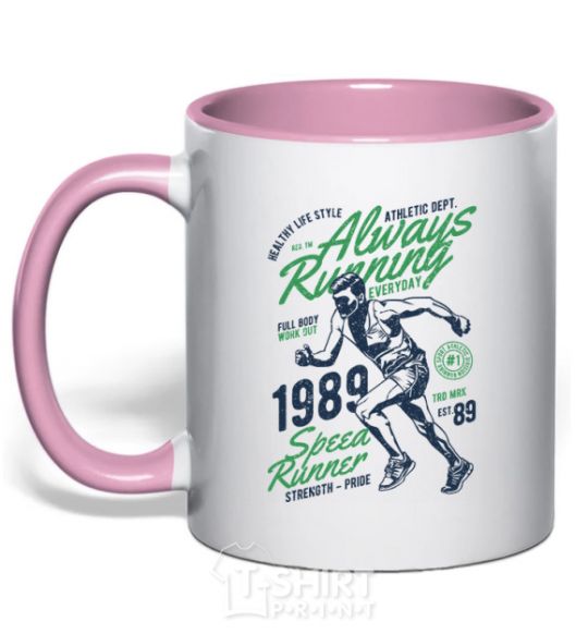 Mug with a colored handle Always Running light-pink фото