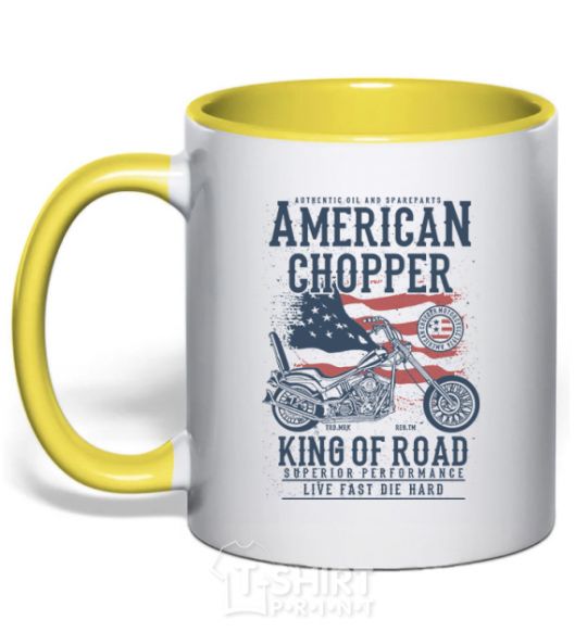 Mug with a colored handle American Chopper yellow фото