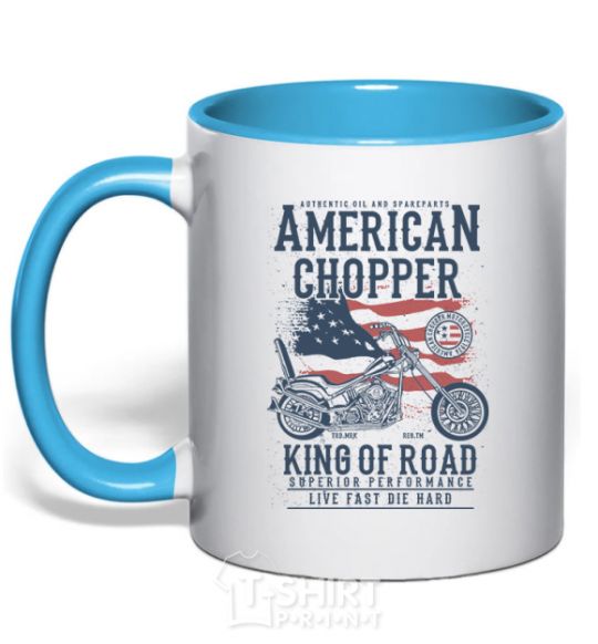 Mug with a colored handle American Chopper sky-blue фото