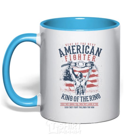 Mug with a colored handle American Fighter sky-blue фото