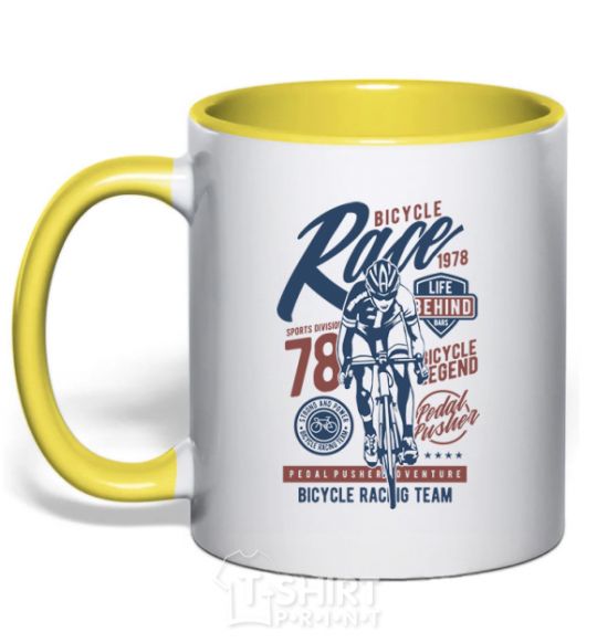 Mug with a colored handle Bicycle Race yellow фото