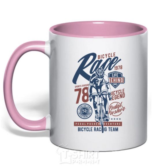 Mug with a colored handle Bicycle Race light-pink фото