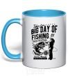 Mug with a colored handle Big Day of Fishing sky-blue фото