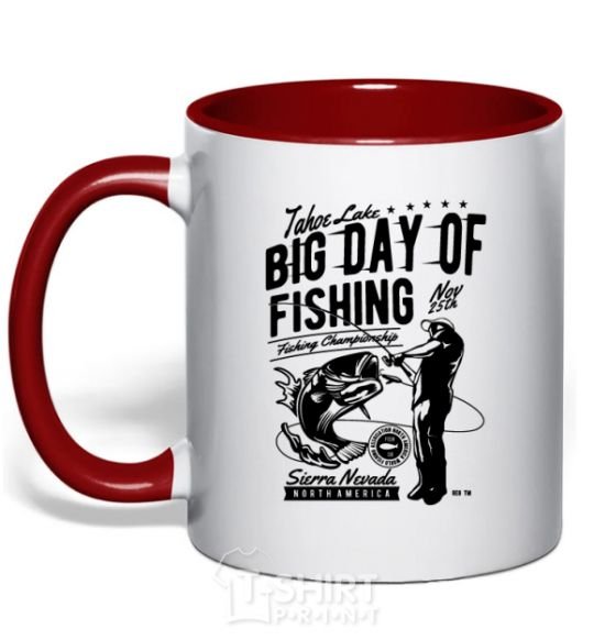 Mug with a colored handle Big Day of Fishing red фото